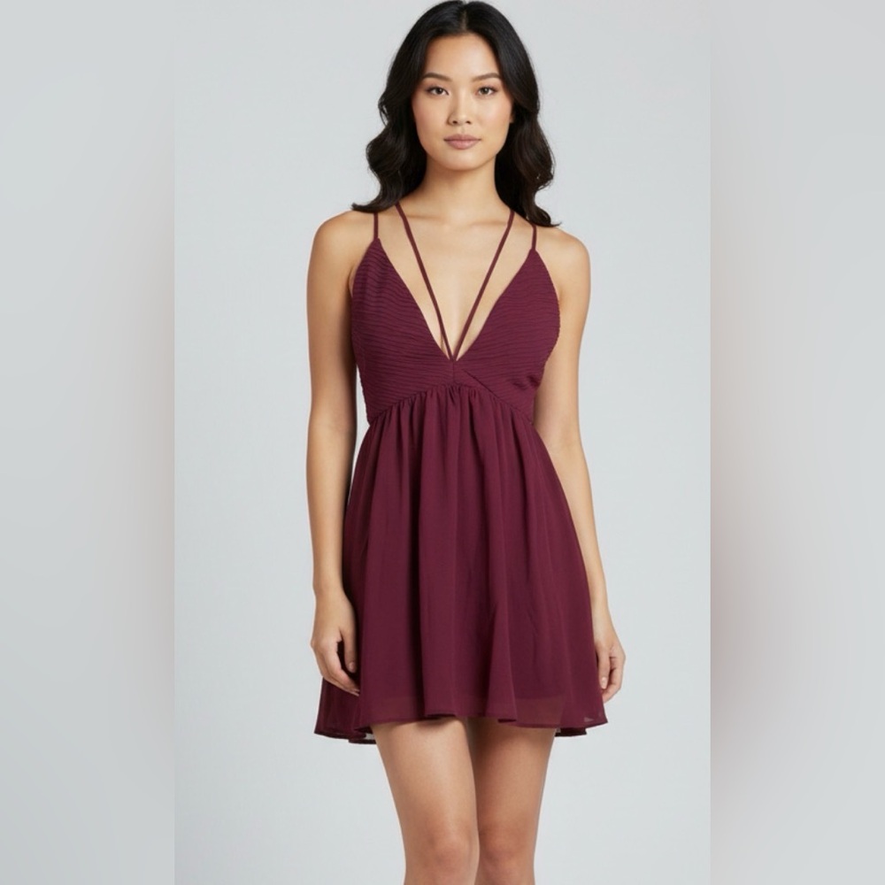 Lulu's Dress Womens‎ Size Small Burgundy Dance & Marvel Skater Chiffon Mini NWT